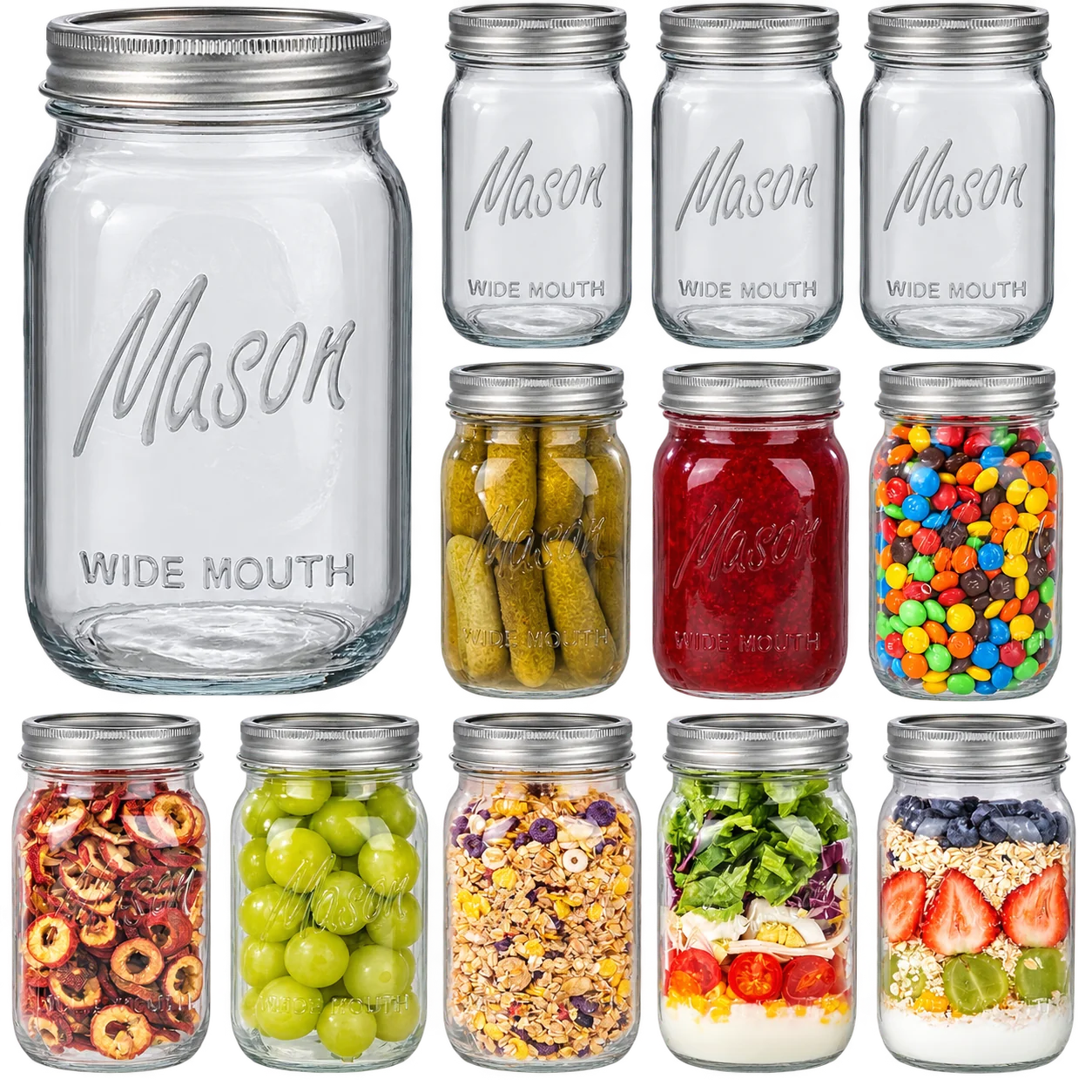 Wide-mouth mason jars for shaking Greek pasta salad dressing