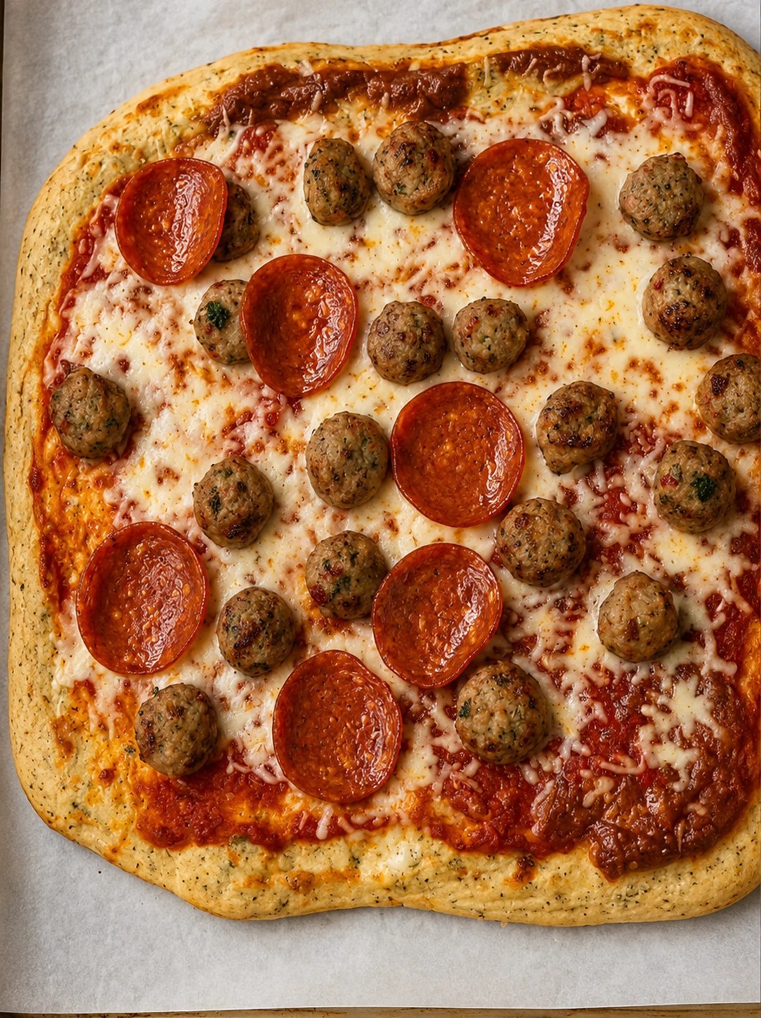 High protein cottage cheese crust pizza with pepperoni