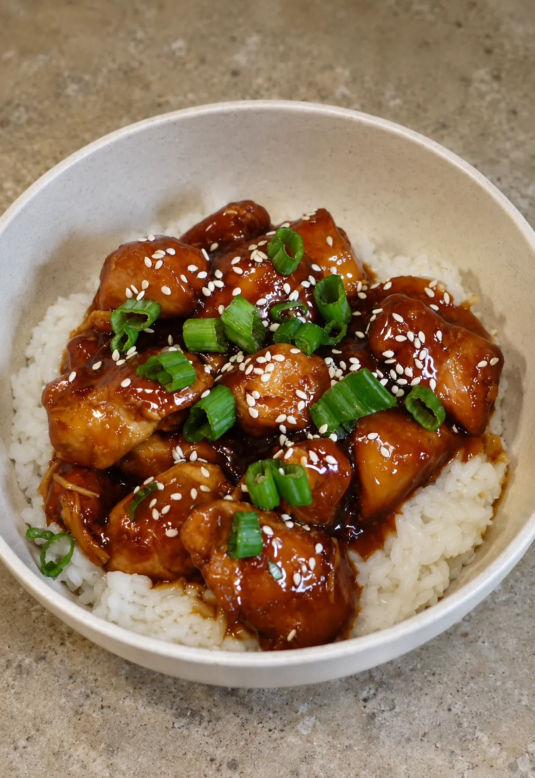 Honey teriyaki chicken bowls with rice and broccoli