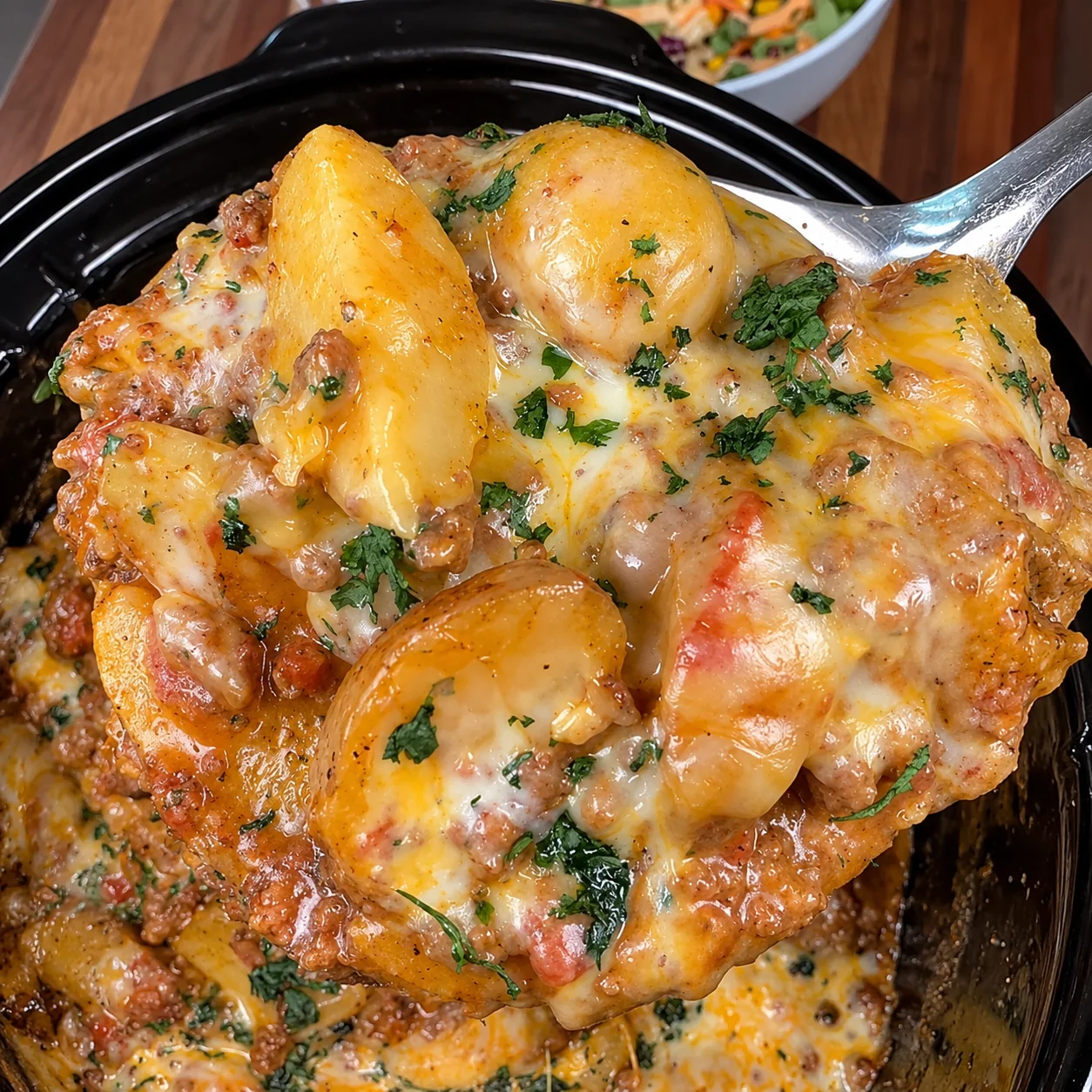 Dump-and-go crockpot cheesy taco potato bake