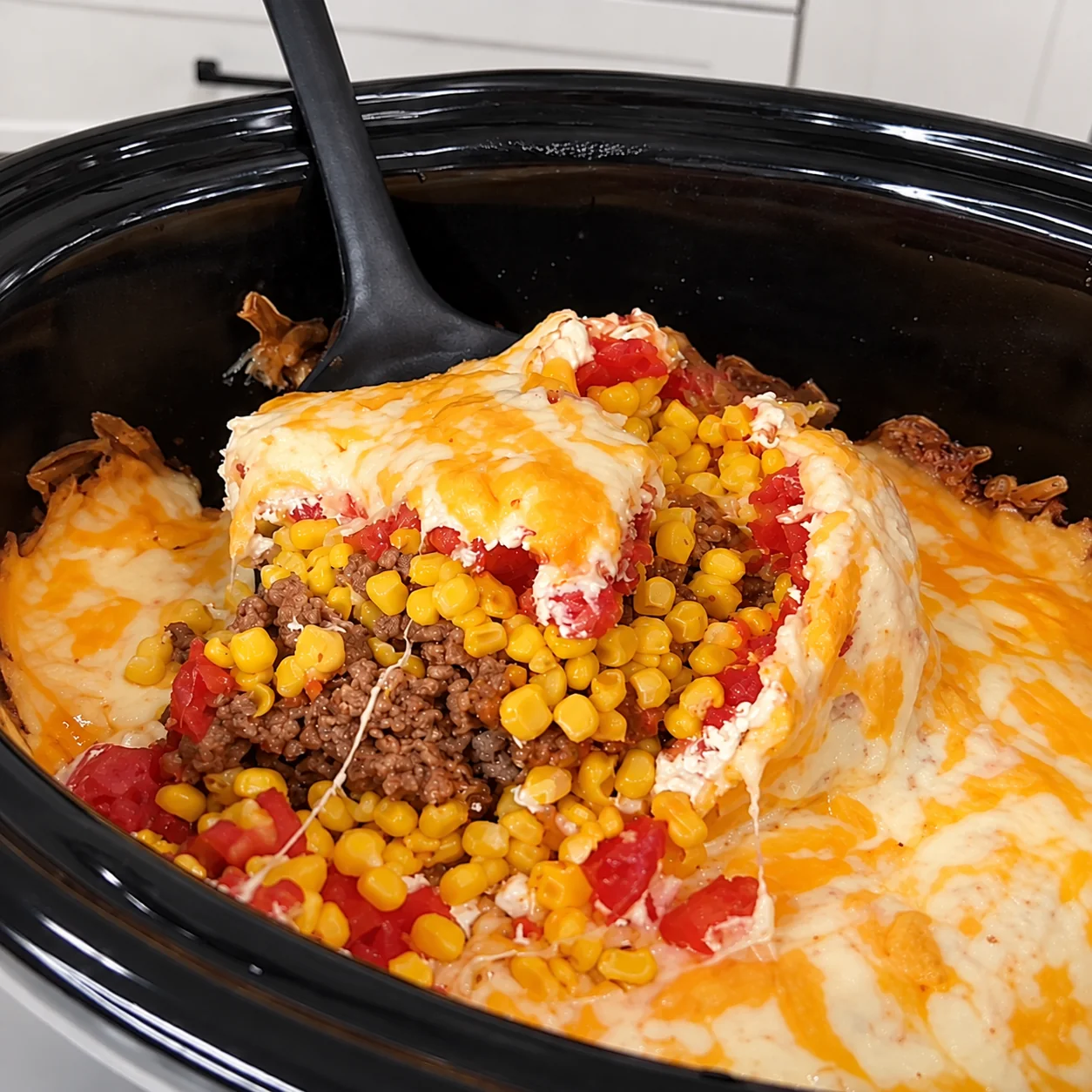Dump-and-go crockpot cheesy taco casserole