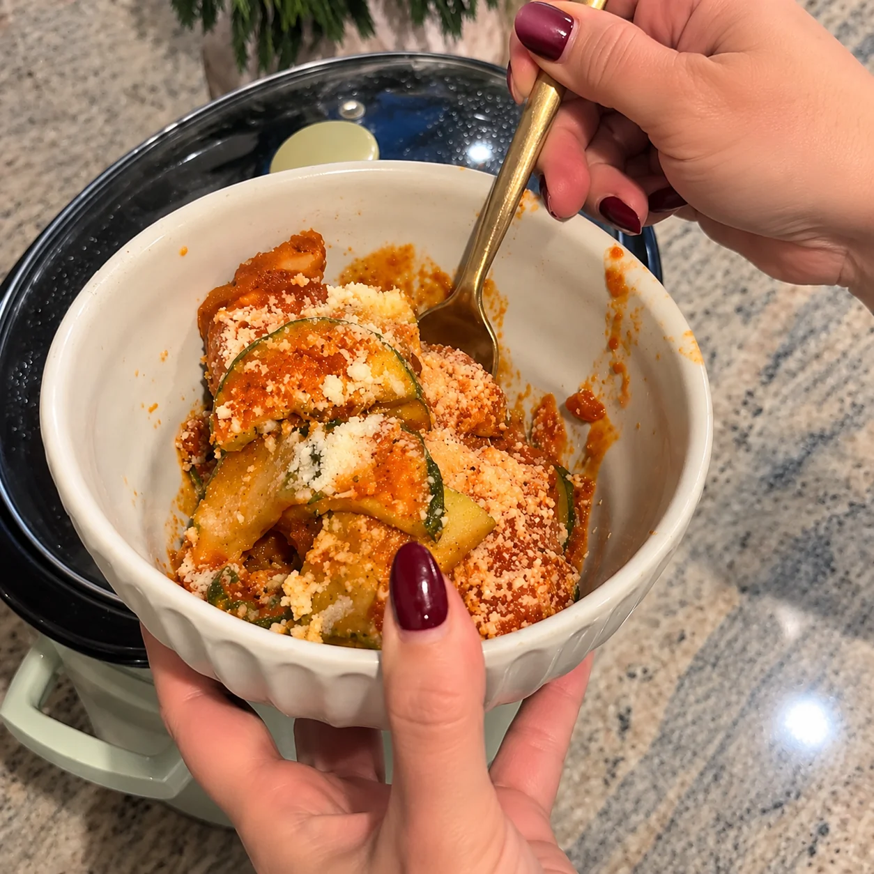 Dump-and-go crockpot zucchini parmesan bake