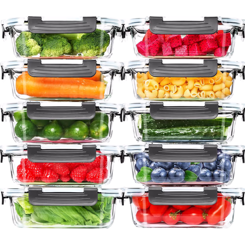 Glass meal prep containers with airtight lids