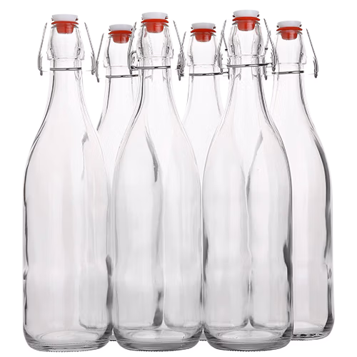 Glass flip-top sauce bottles for storing and drizzling Greek yogurt Caesar dressing